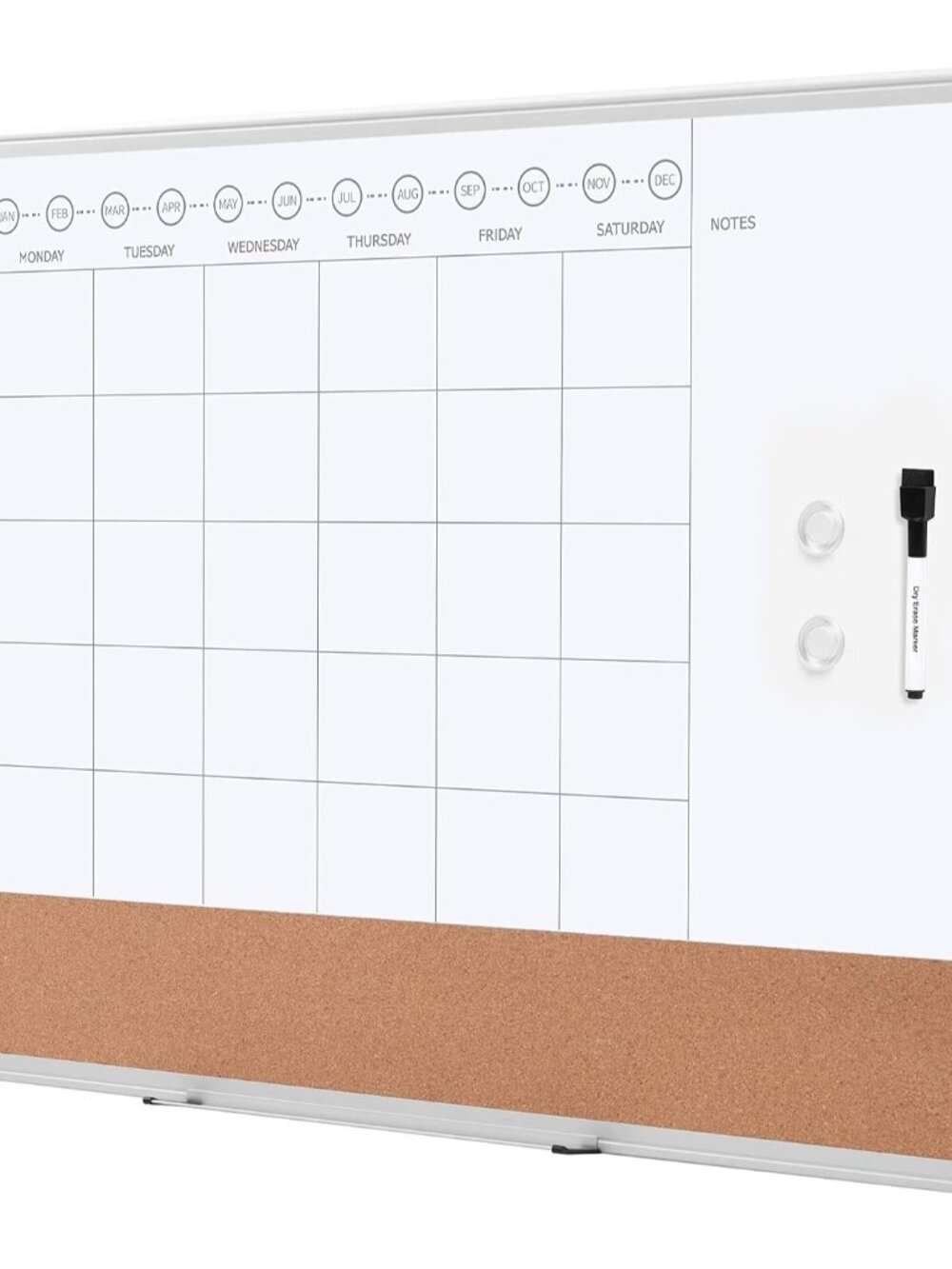 24" x 36" Monthly Whiteboard Calendar with Cork Board, Dry Erase Magnetic Whiteb